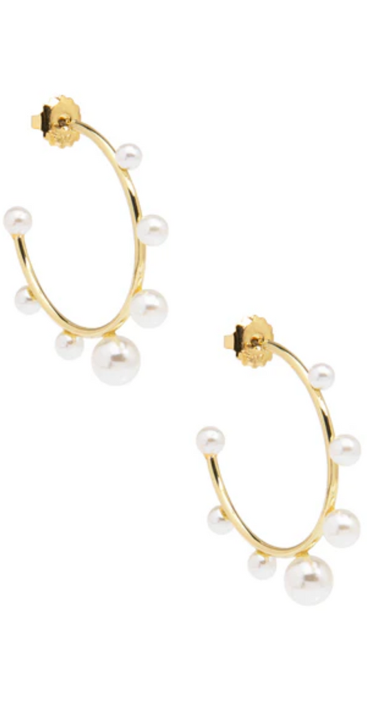 Small Decorative Pearl & Gold Hoop Earrings
