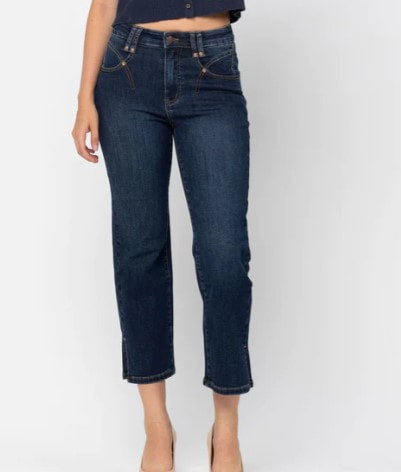 Judy Blue Dark Straight Slit Leg With Pocket Detail