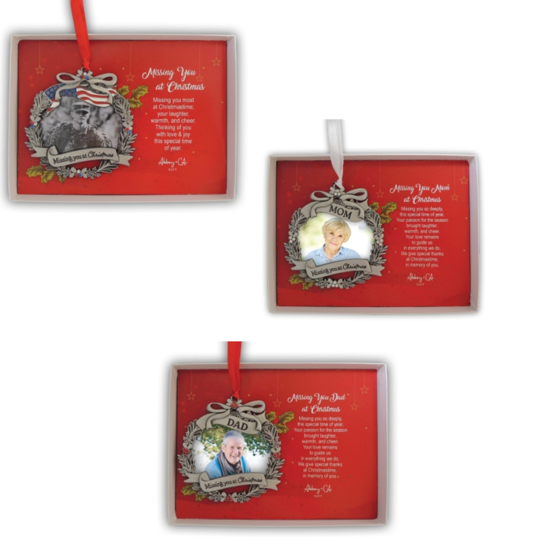 Missing You at Christmas Wreath Photo Ornament