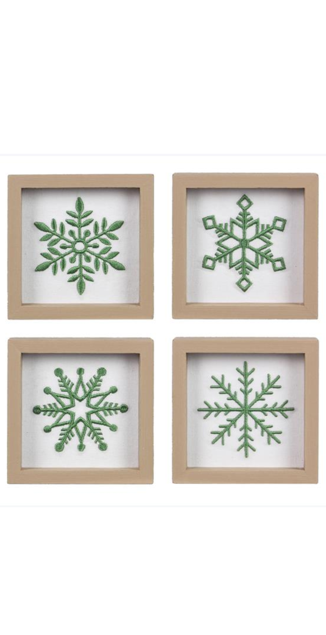 Wooden Tabletop Decor With Green Snowflake