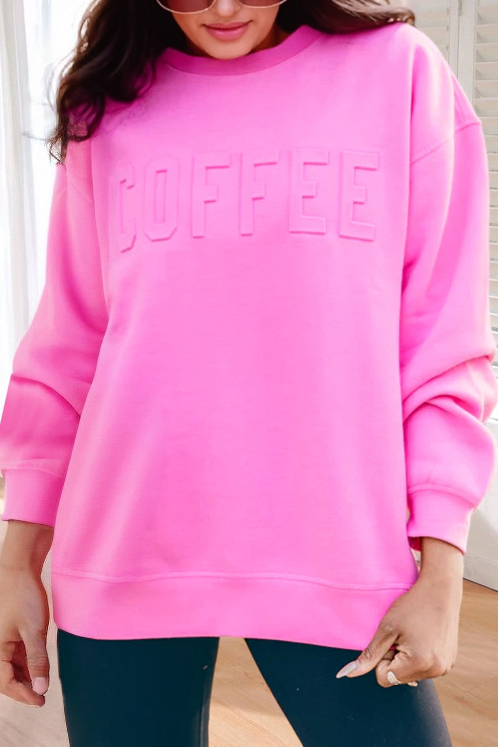 Pink Embossed COFFEE Casual Sweatshirt