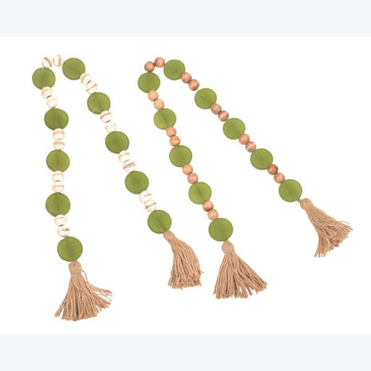 Green Glass & Wood Bead Garland