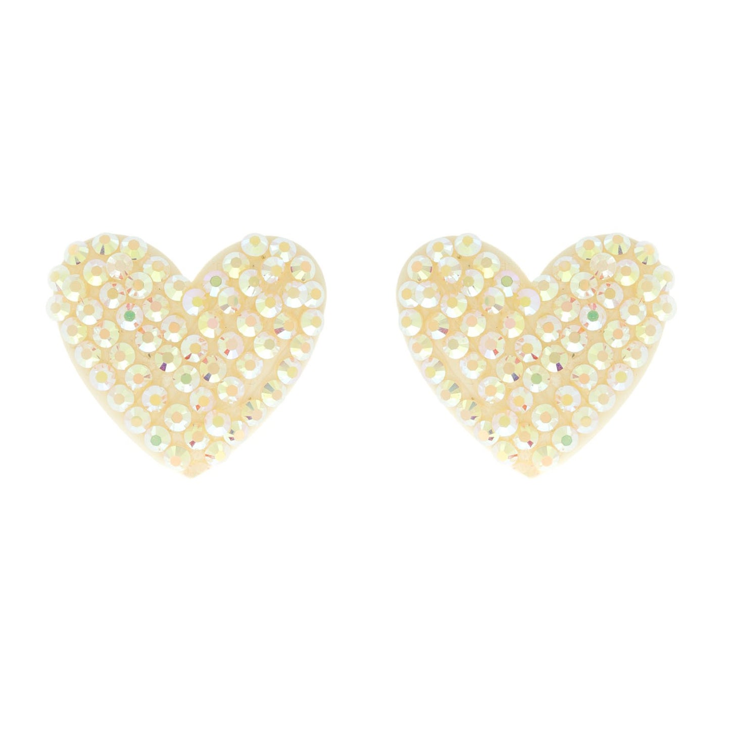 Large Ivory Heart Rhinestone Earrings
