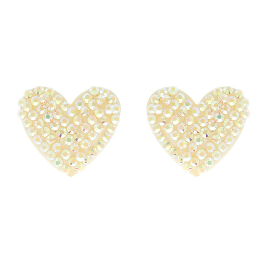 Large Ivory Heart Rhinestone Earrings