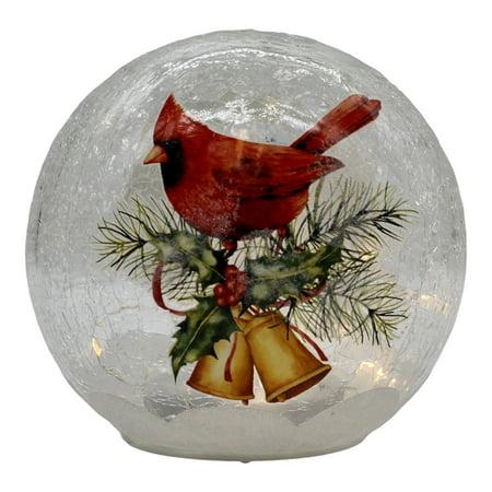 Christmas Crackle Glass Globe Cardinal Bells Holiday Decor