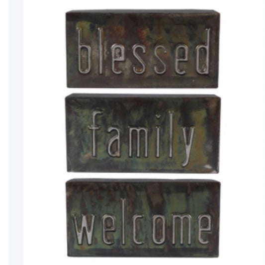 Punch Metal Table Top Word Sign With Reactive Paint