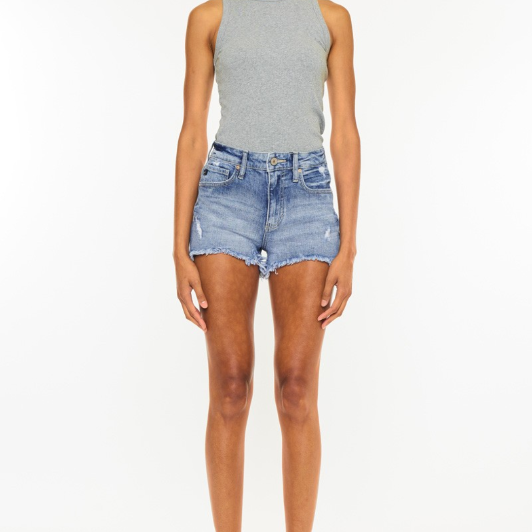 KanCan Medium Wash High Rise Mom Shorts