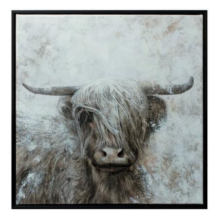 Framed Mountain Bull Canvas Painting Wall Art