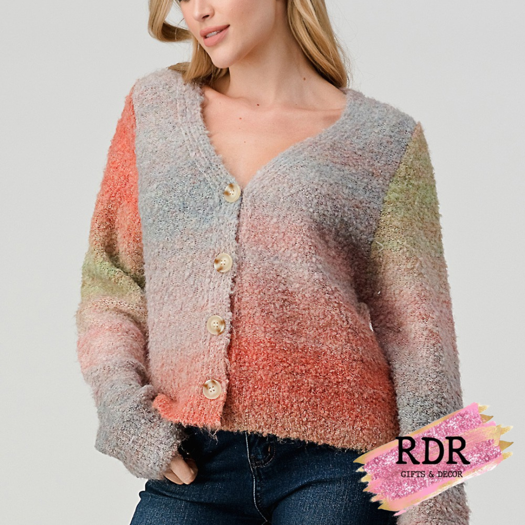 Aura Multicolored Yarn Cropped Sweater with Buttons