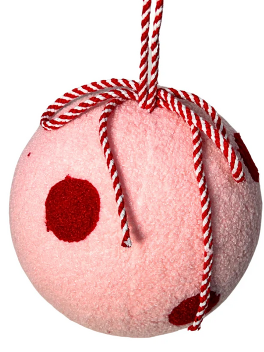Fuzzy Polka Dot 6" Ball Ornament-Pink/Red