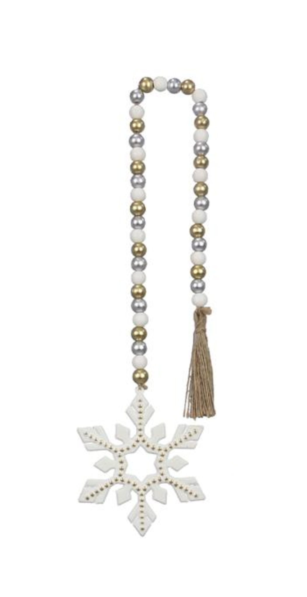 Metal Snowflake On Wood Bead Garland