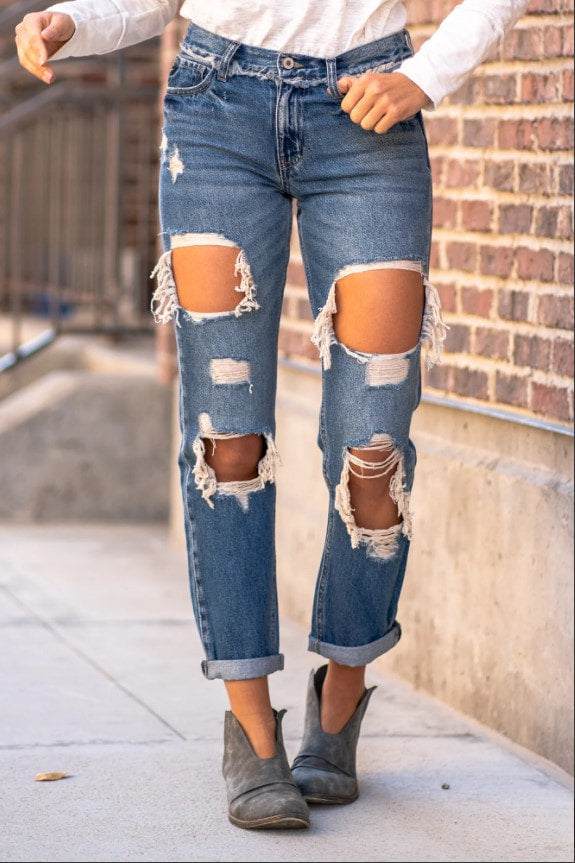 Kancan Medium Denim Mid Rise True Boyfriend Jeans