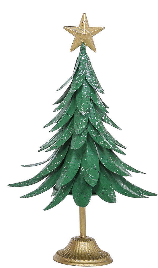 Green Metal Snow Glitter Tree With Gold Star