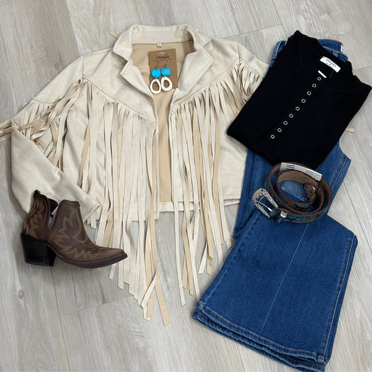 Concert Beige Faux Suede Tassel Jacket