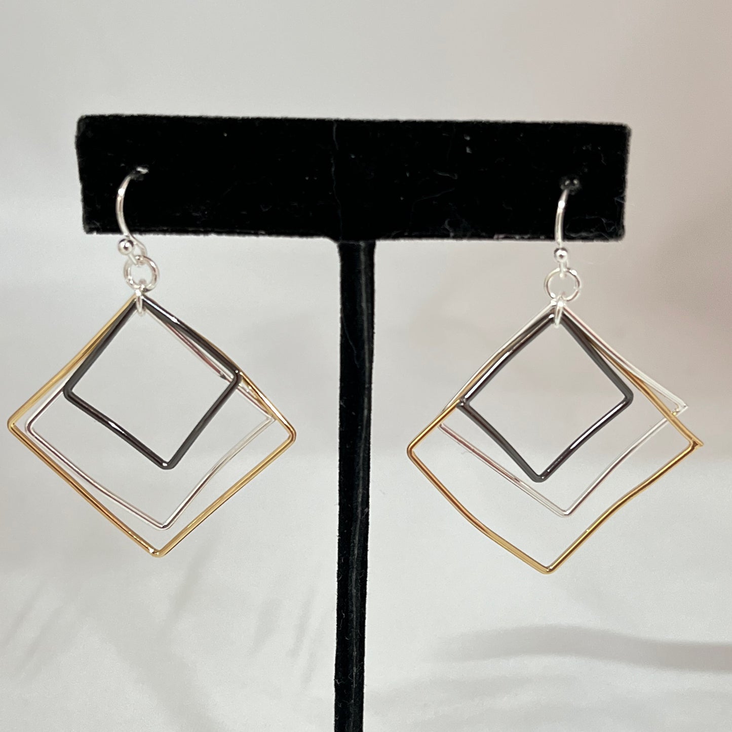 Whispers Triple Square Dangle Earrings- Mixed Metal