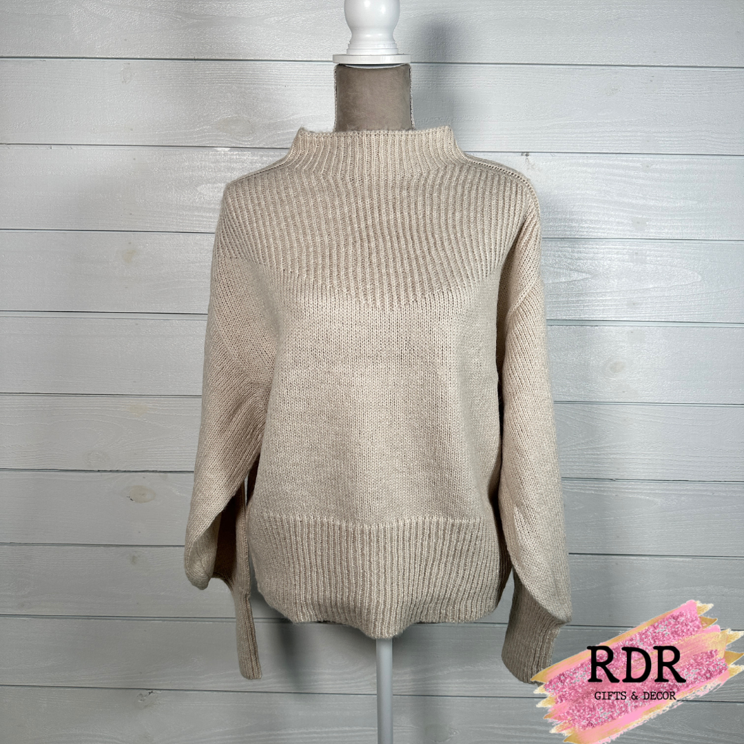 Balloon Sleeve Mock Neck Sweater