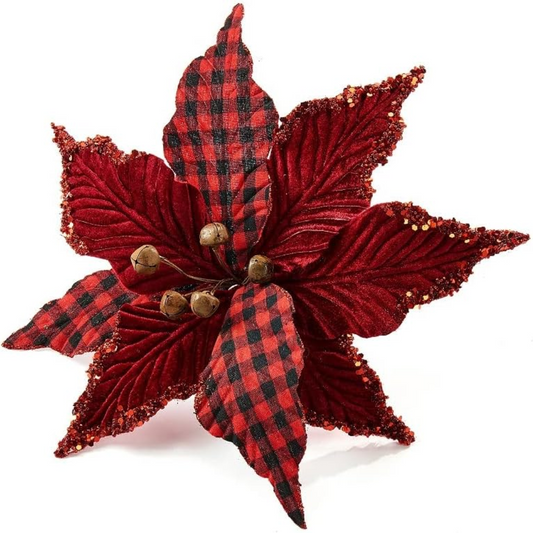 Poinsettia And Bell Clip-On Floral Ornament