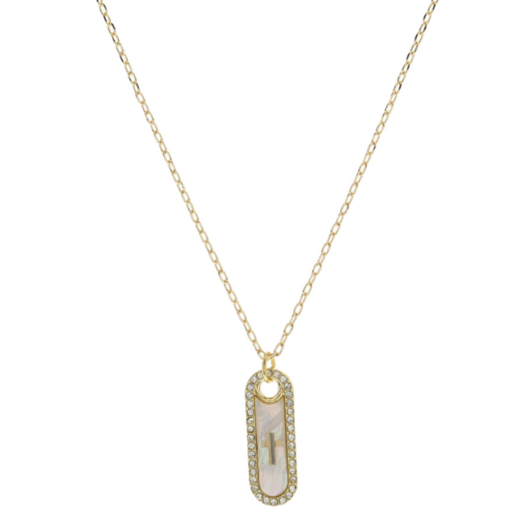 Shell Inlay Oval With Crystal Edge Necklace