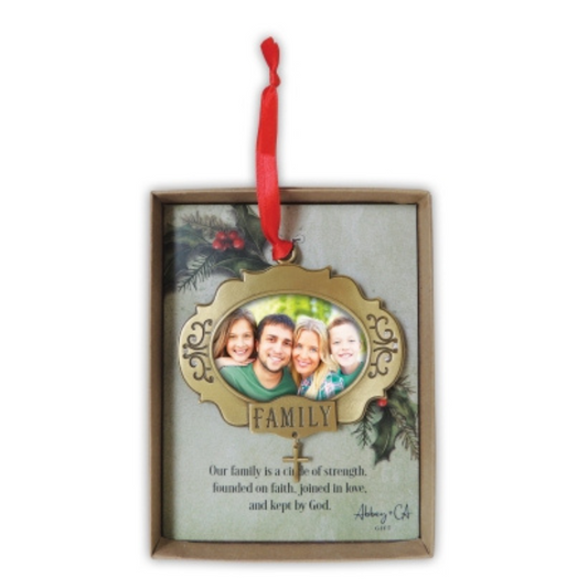 Family Photo Ornament Frame with Cross Dangle