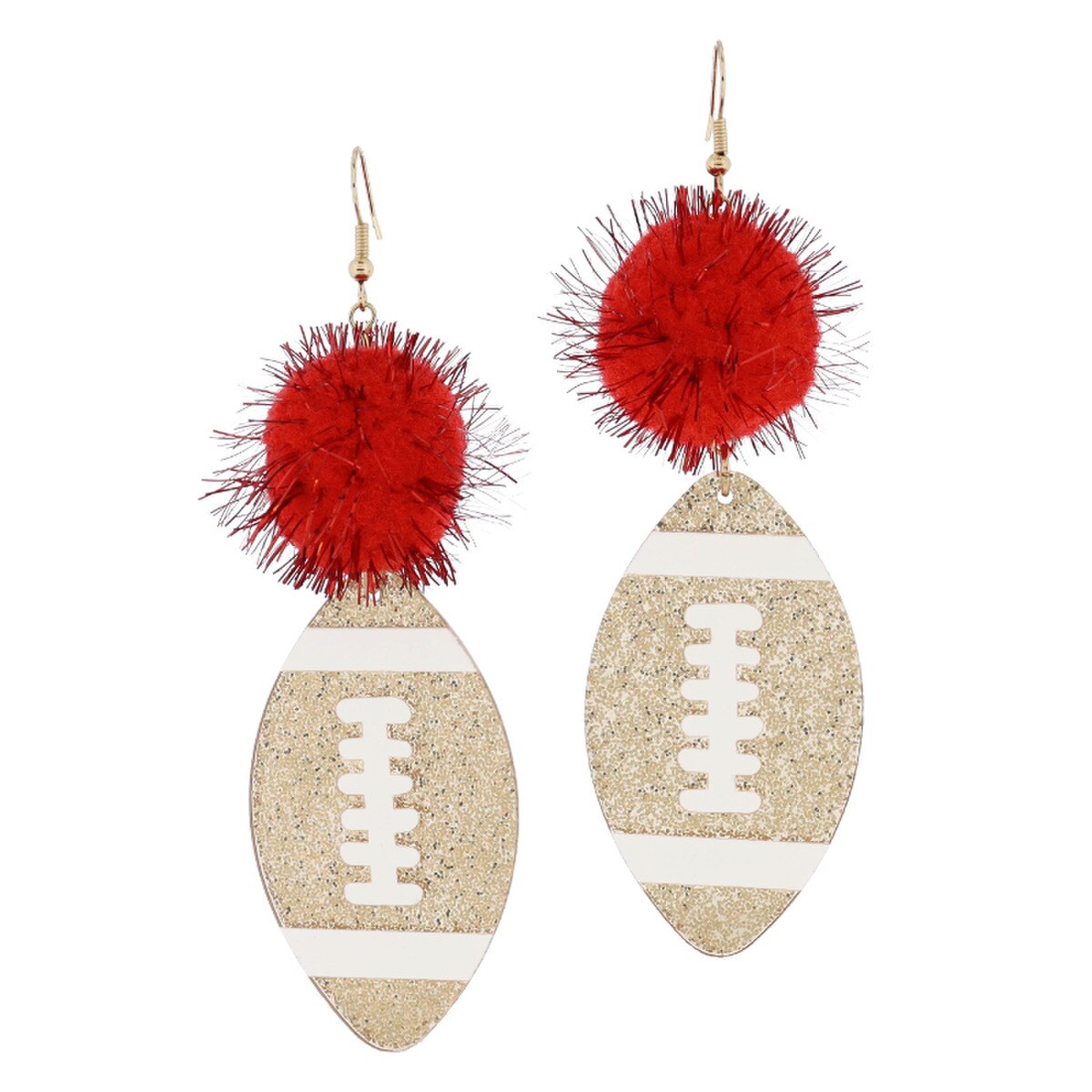 Gold Glitter Football With Color Pom Earrings