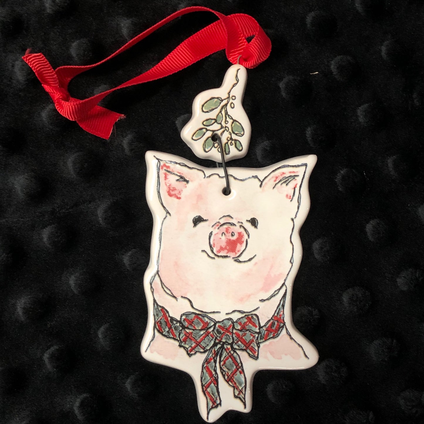 Ceramic Pig And Mistletoe Ornament