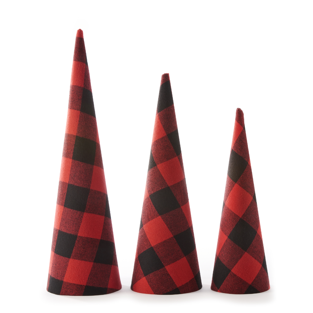 Red Buffalo Plaid Fabric Cone Tree Set of 3