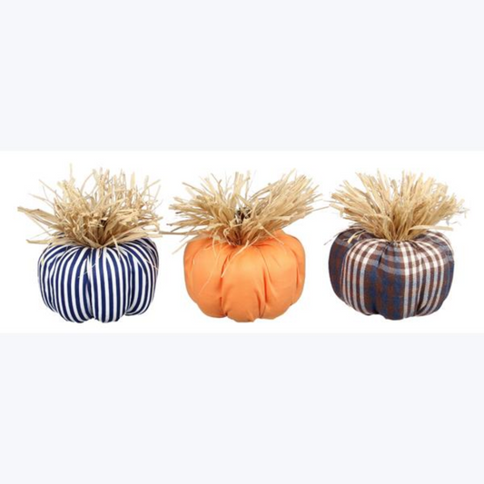 Fabric Autumn Market Pumpkin with Straw