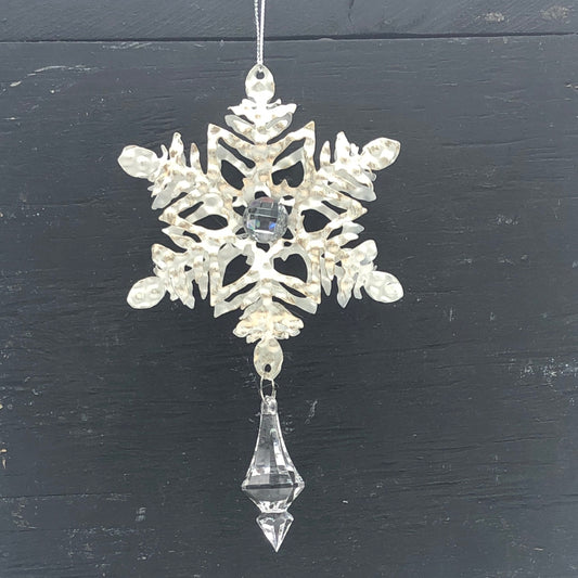 6" Metal Snowflake With Dangle Crystal