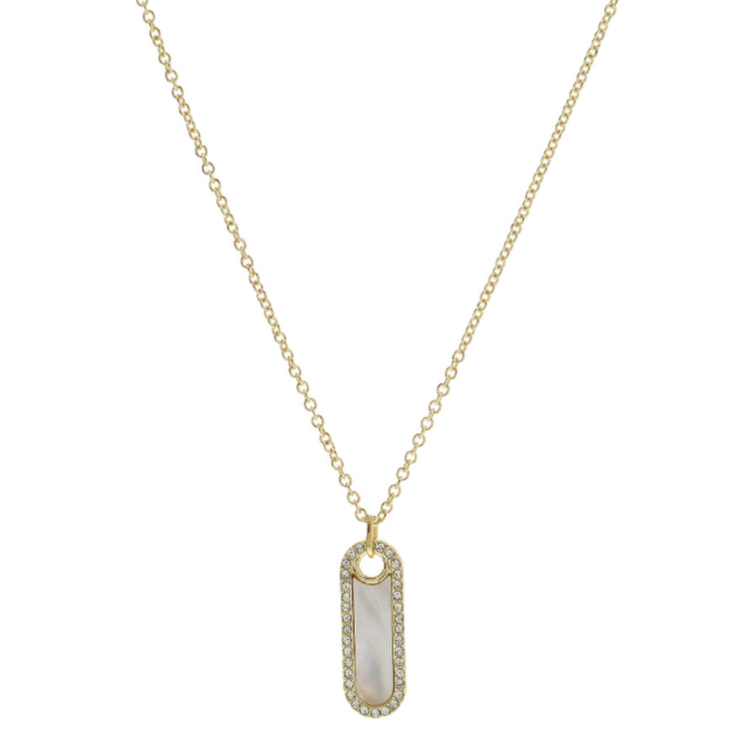 Shell Inlay Oval With Crystal Edge Necklace