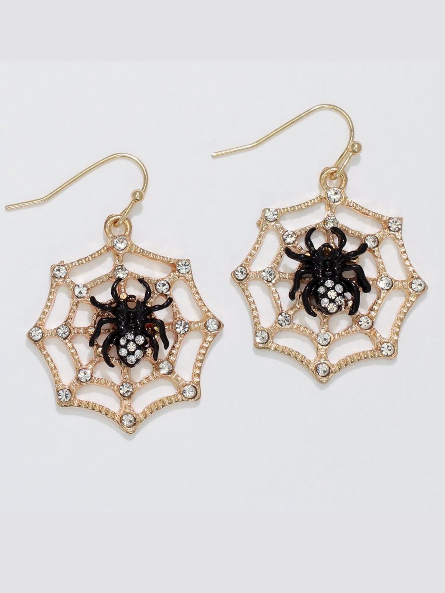 Gold Webs With Spiders Earrings