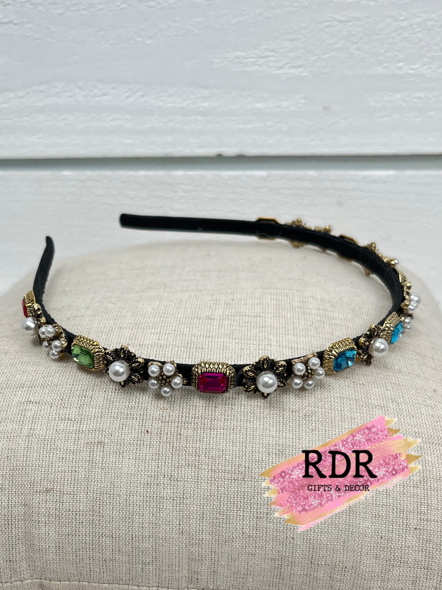 Thin Headband With Crystals & Pearls