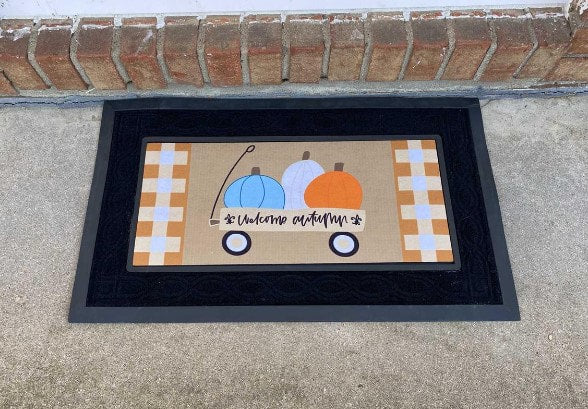 Welcome Autumn Pumpkin Wagon Doormat Insert