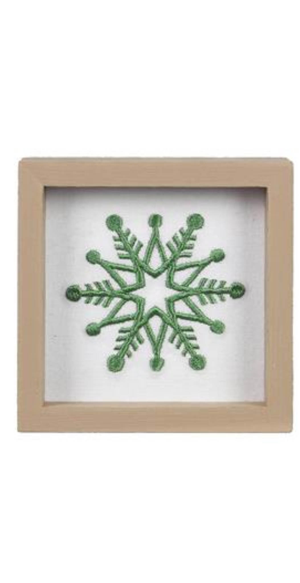Wooden Tabletop Decor With Green Snowflake