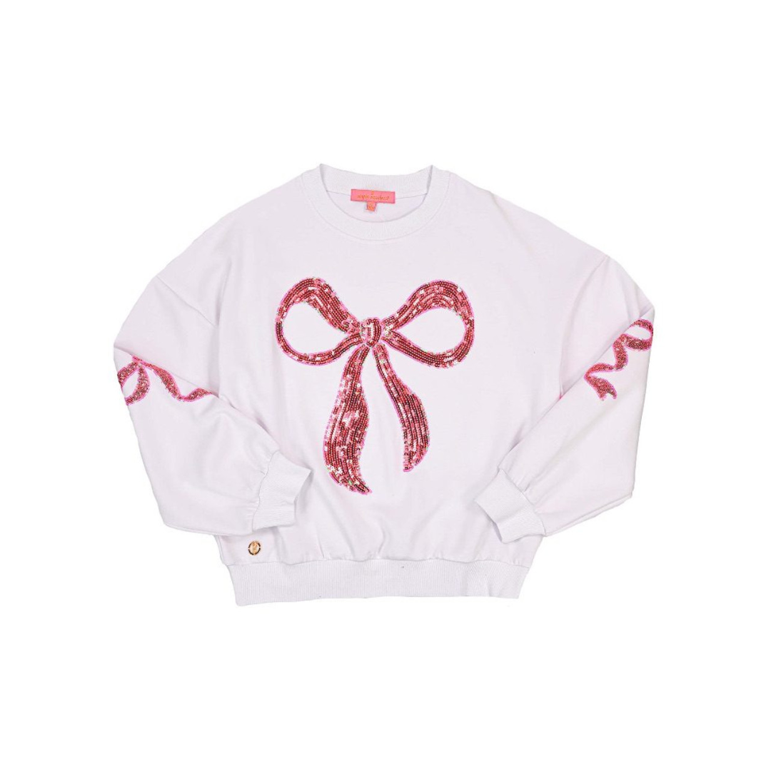 Simply Southern White Crew with Pink Sequin Bow