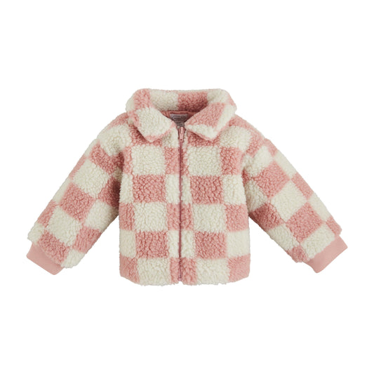 Mud Pie Girls Children Pink Check Sherpa Jacket