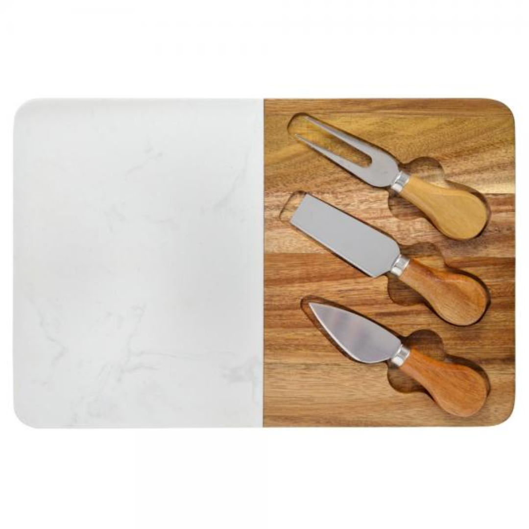 Marble and Acacia Cheese Board Set