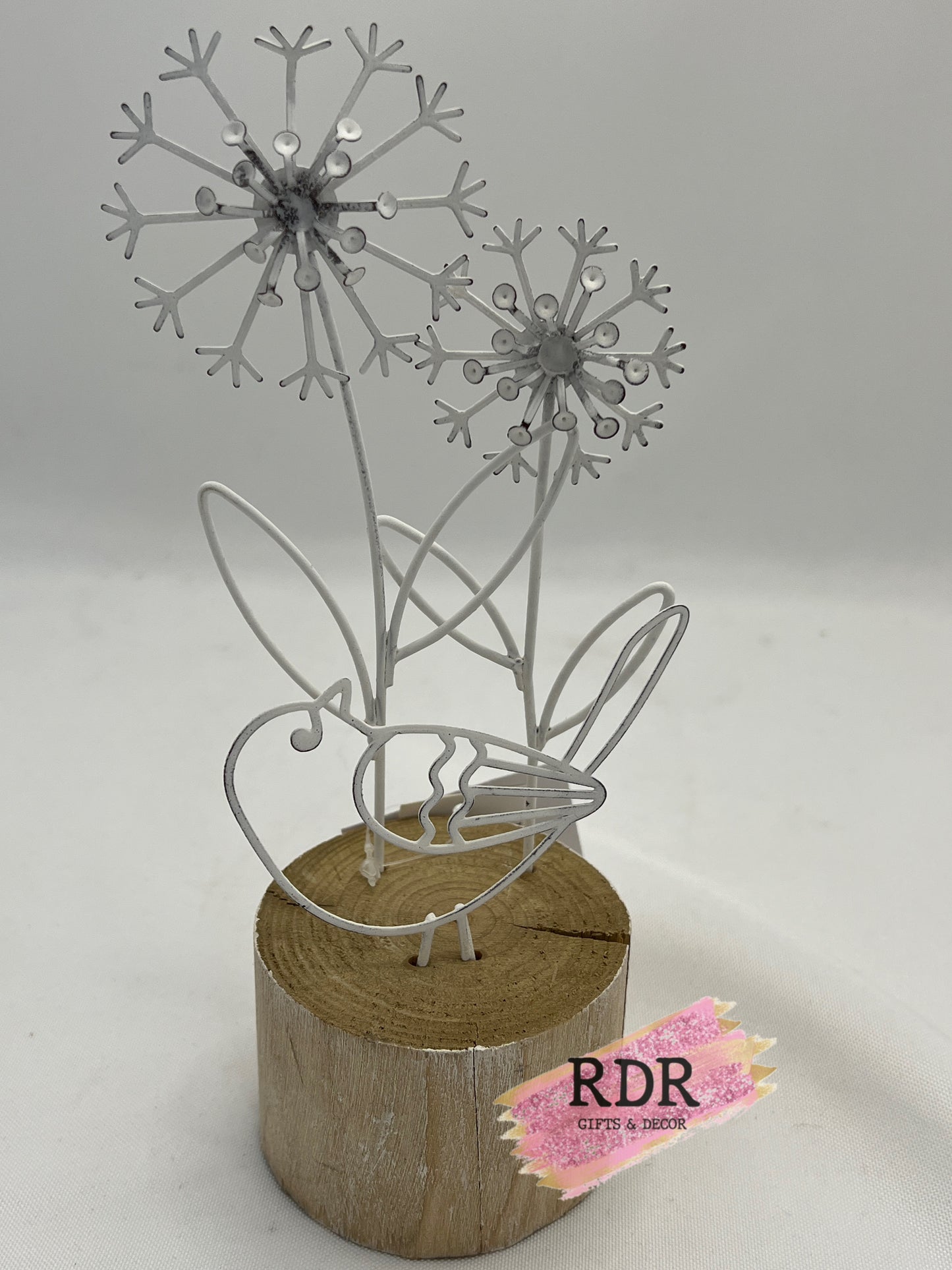 Metal Bird and Flower on Stump