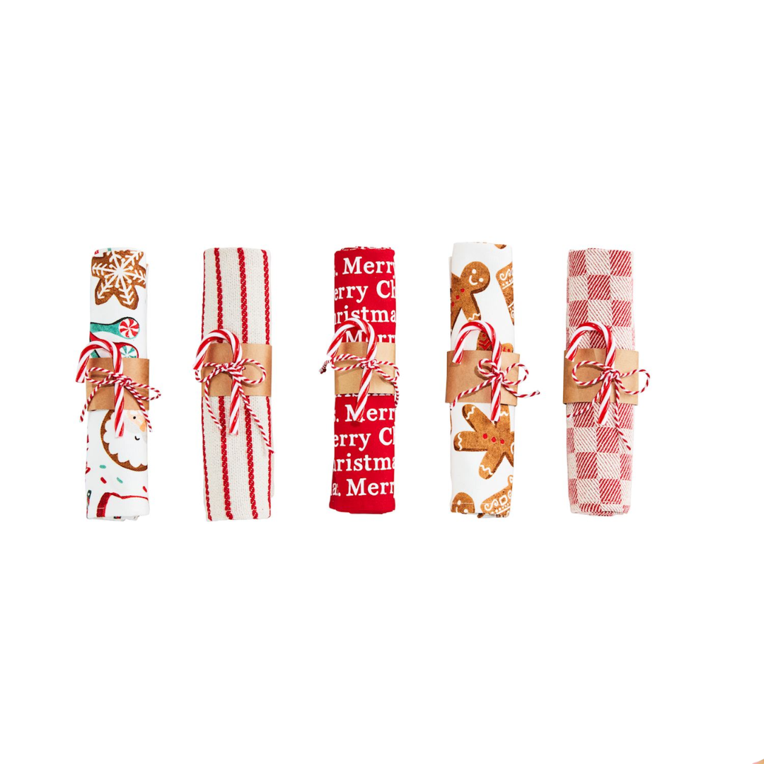 Mud Pie Rolled Towels with Candy Canes