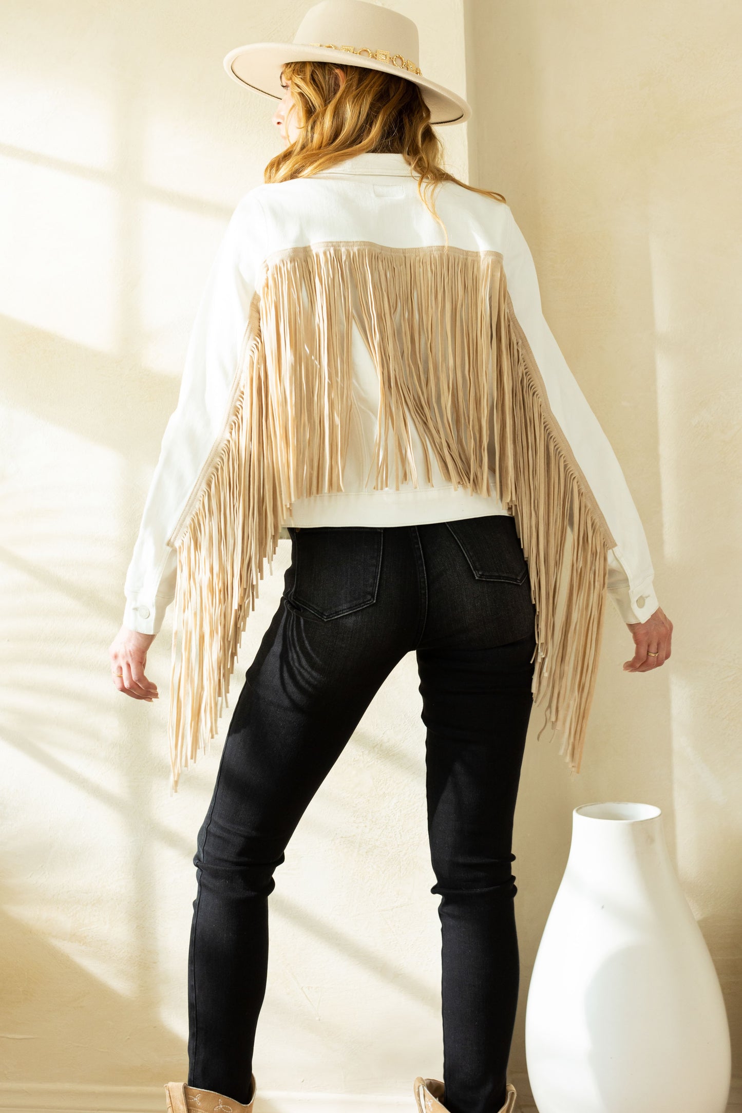 Concert Judy Blue Off White Denim Fringe Jacket