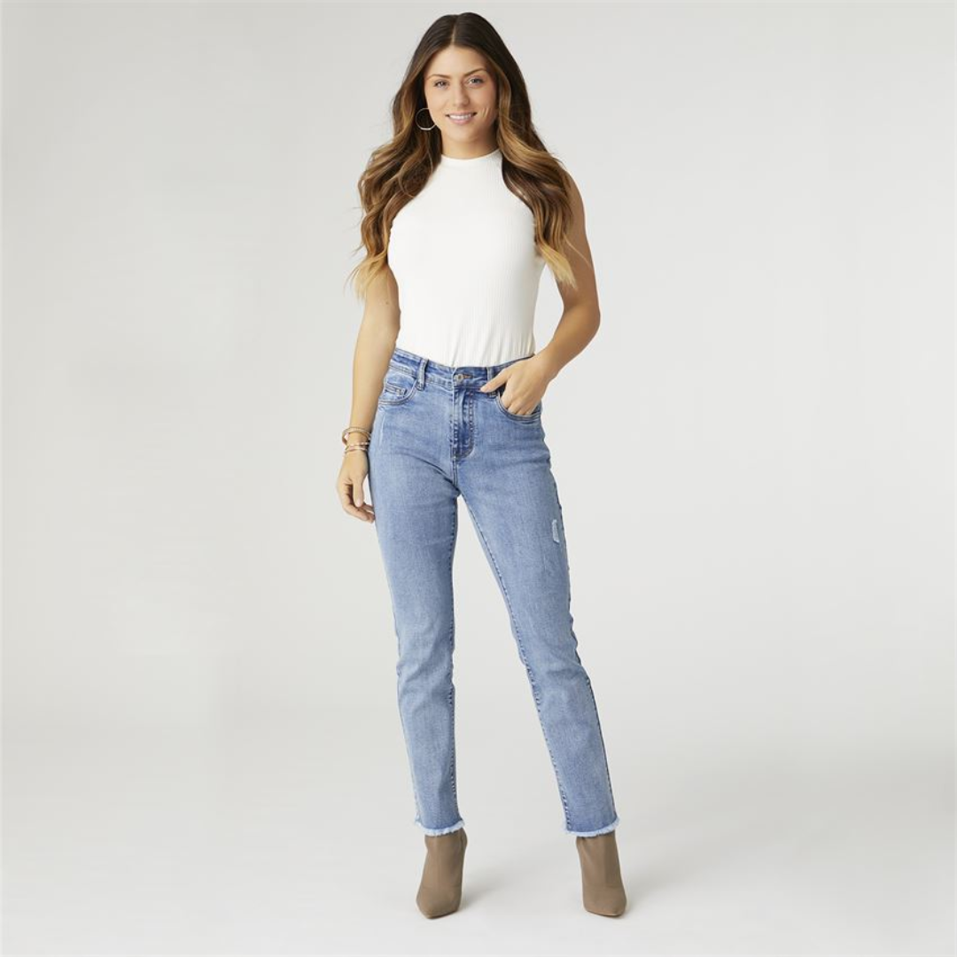 Everstretch Straight with Raw Bottom - Medium Denim