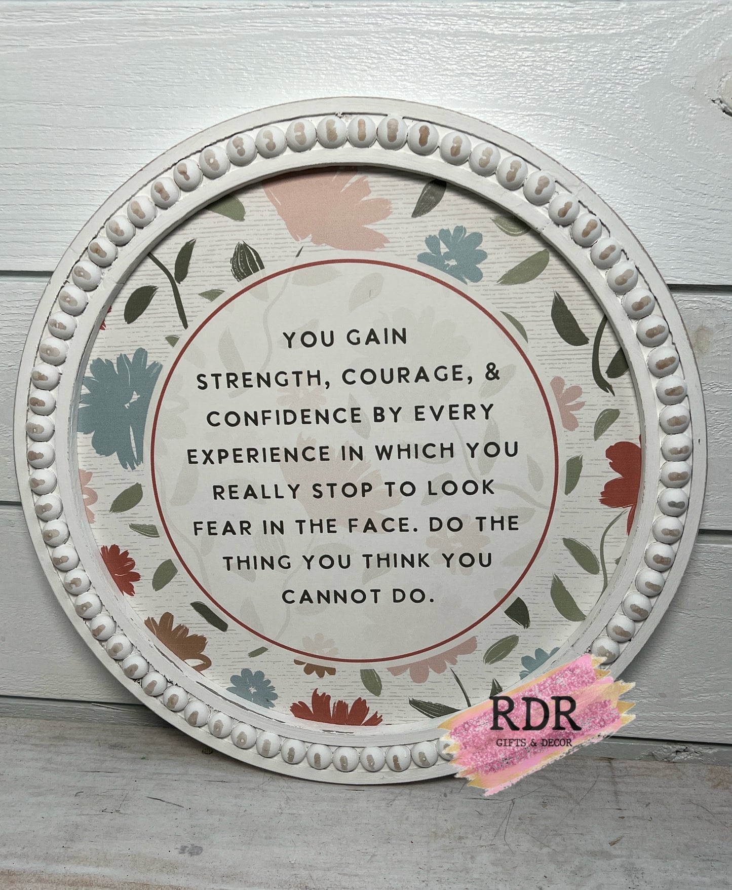 White Round Gain Strength Bead Inlay Sign