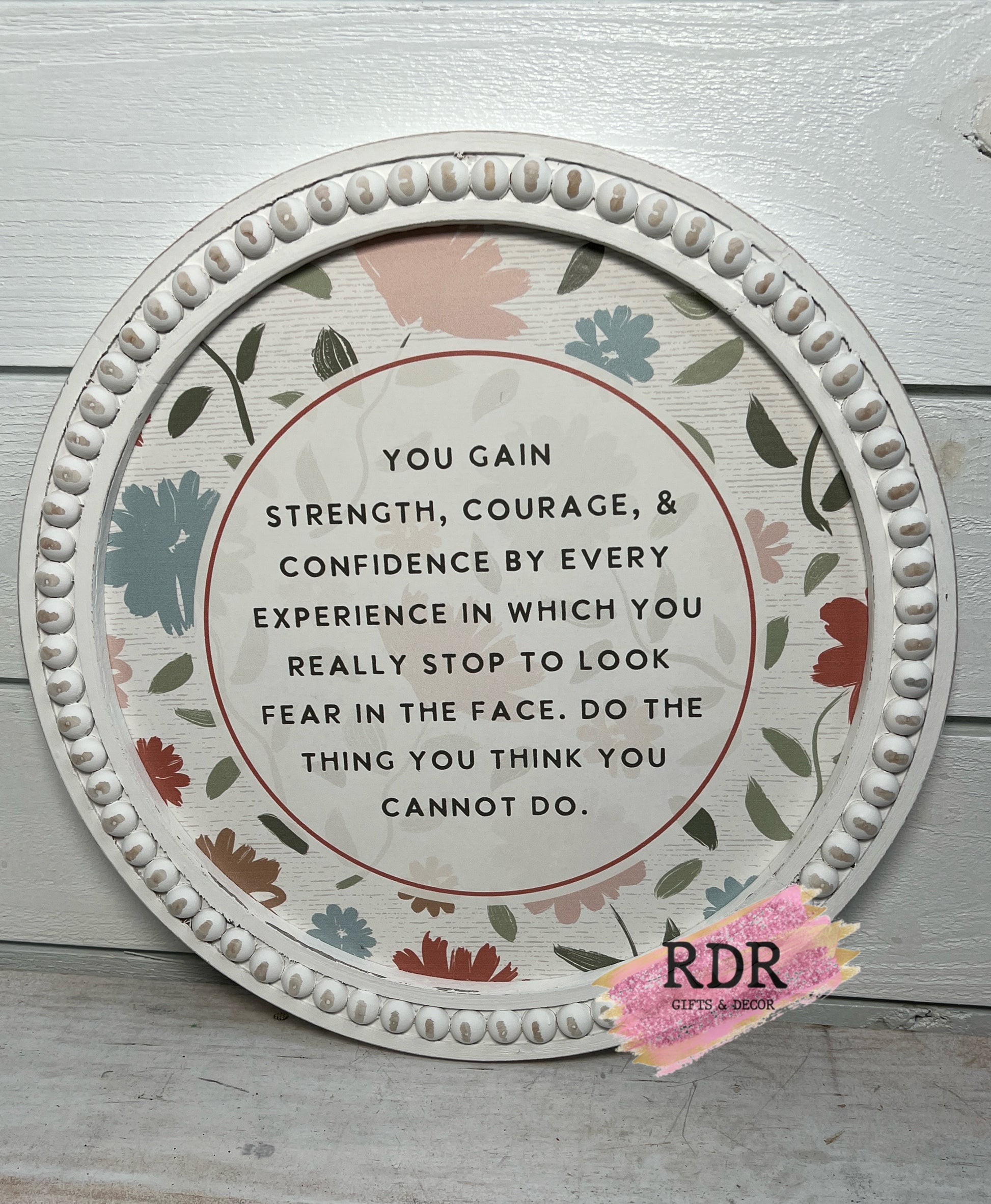 White Round Gain Strength Bead Inlay Sign