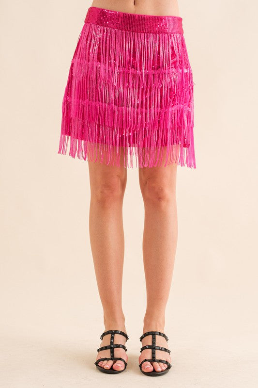 Concert Metallic Tiered Sequin Mini Skirt