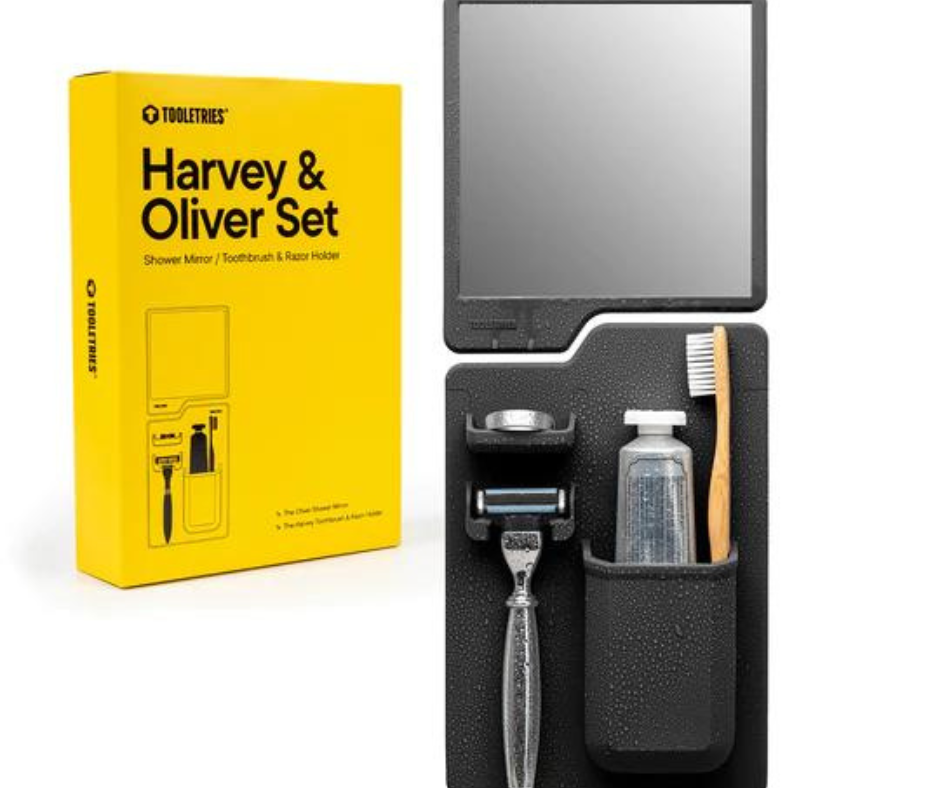 Harvey & Oliver Shower Mirror, Toothbrush & Razor Holder Set