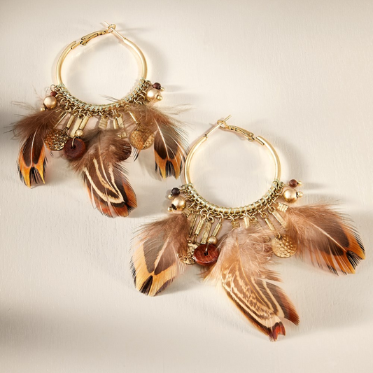Coco Feather And Gold Earrings
