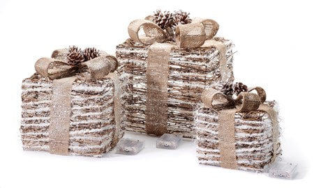 Wire Rattan Led Faux Gift Box