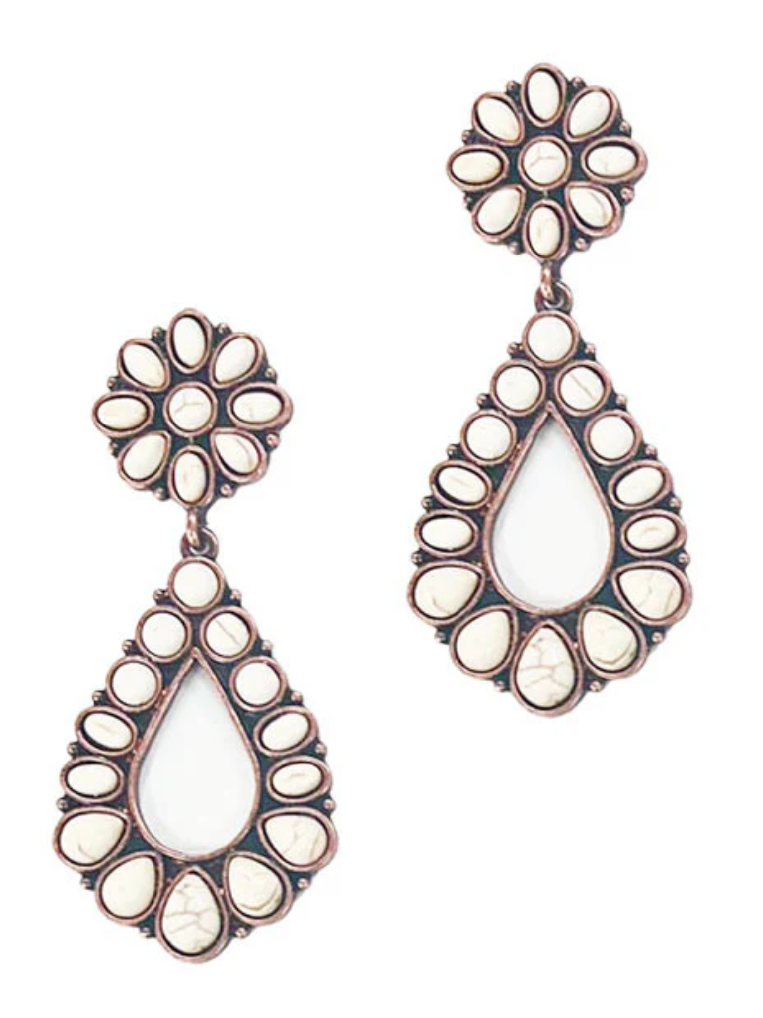 Southern Grace Cream Stone Flower Earrings With Teardrop Hoops