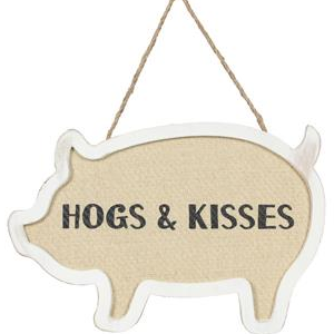 Wood Framed Woven Pig Shape With Sentiment