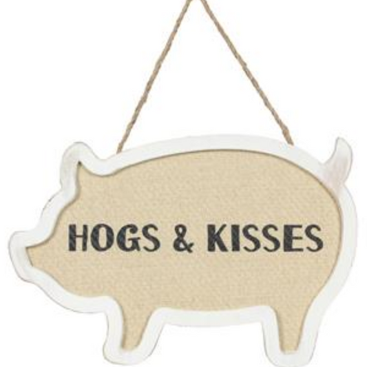 Wood Framed Woven Pig Shape With Sentiment