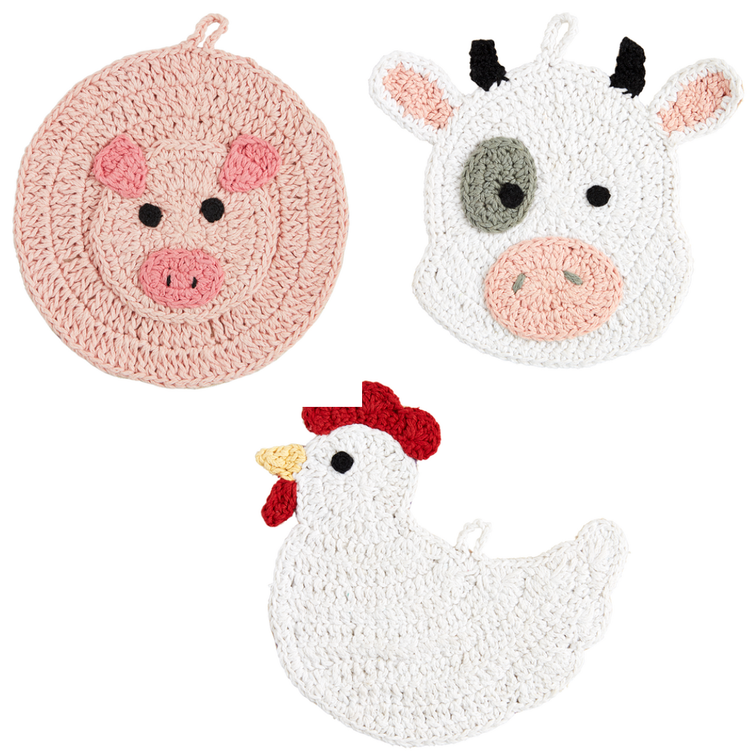 Mud Pie Farm Animal Crochet Trivet